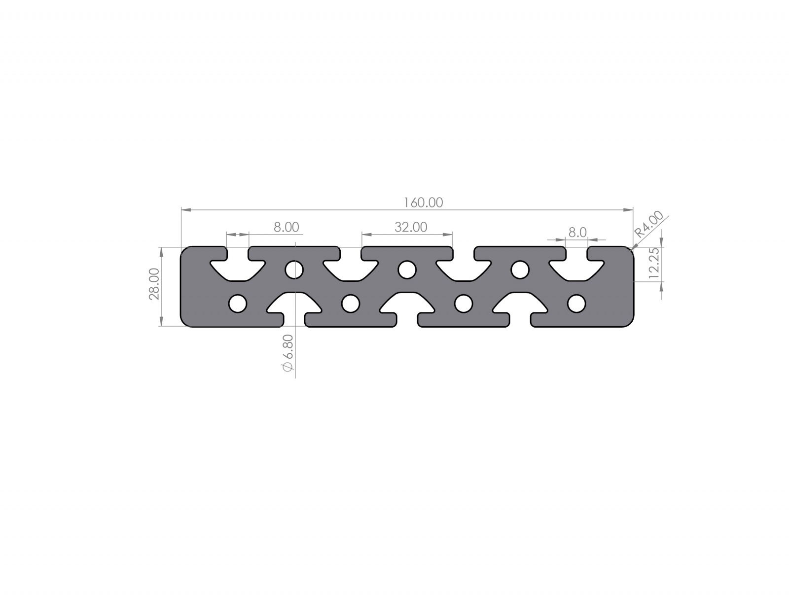 Aluminum profile 160x28 groove 8 heavy I type